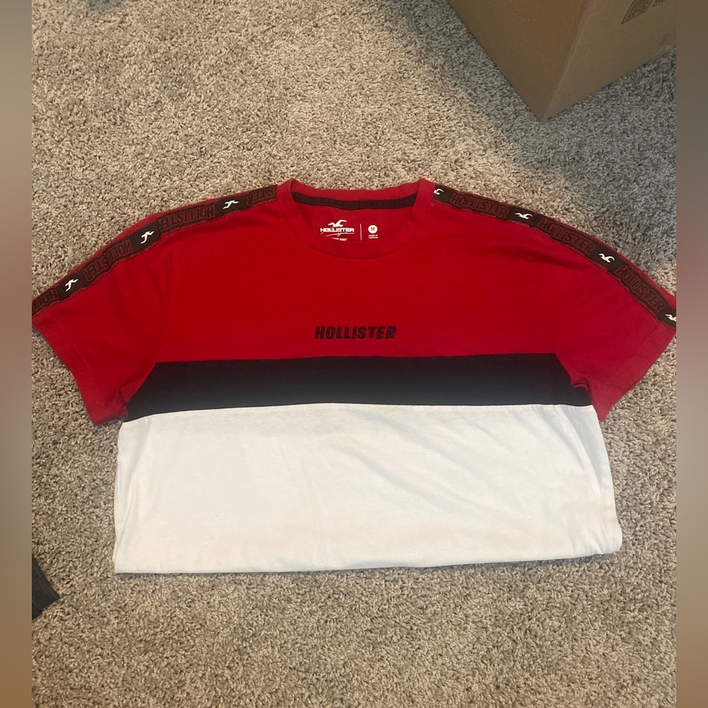 Hollister Red Black White Colorblock Logo T-Shirt